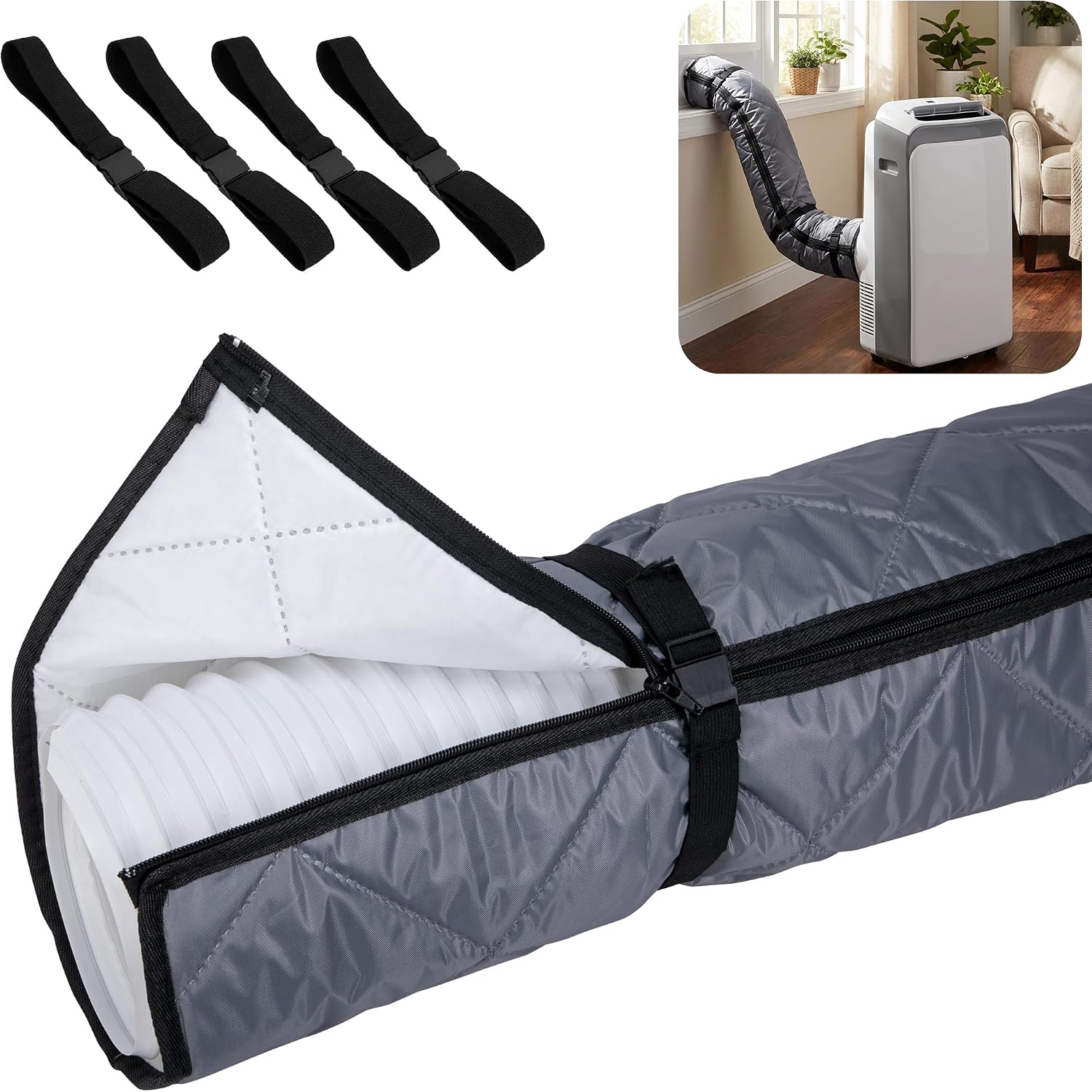 Schlauchabdeckung Für Mobile Klimaanlagen (passend Für Abluftschläuche Mit Einem Durchmesser Von 5 Bis 5,9 Zoll / Ca. 12,7–15 Cm) – Grau