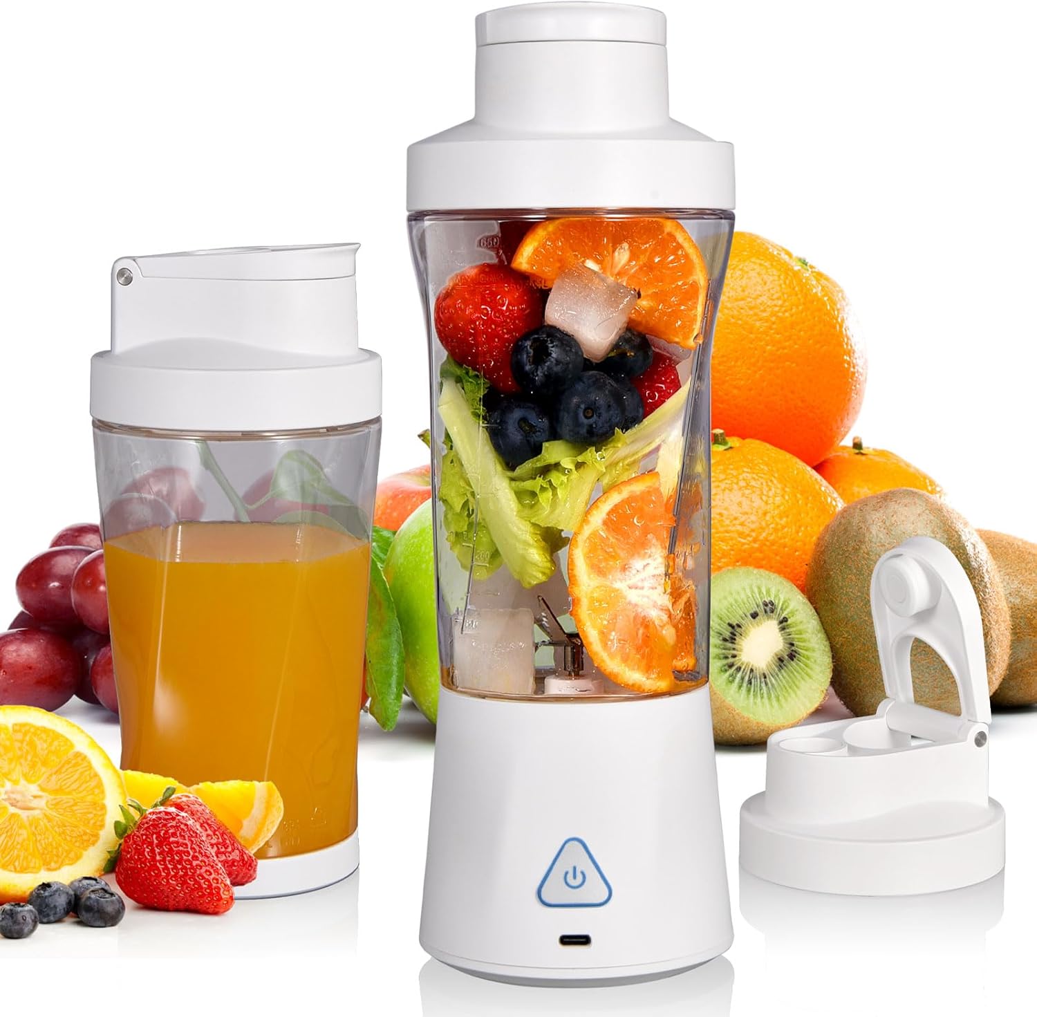 Kabelloser Tragbarer Mixer In Kristalloptik (710 Ml/weiß) – 360 W + 6000 Mah + 6 Scharfe Klingen + Selbstreinigungsfunktion, Bpa-frei – 6000 M