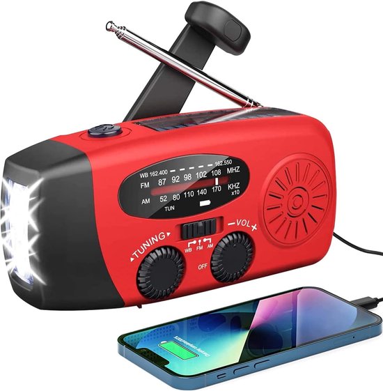 Notfallradio Mit Wetterwarnung, 2000-mah-solar-kurbelradio Mit Am/fm/wb-empfang, Led-taschenlampe Und Handy-ladegerät