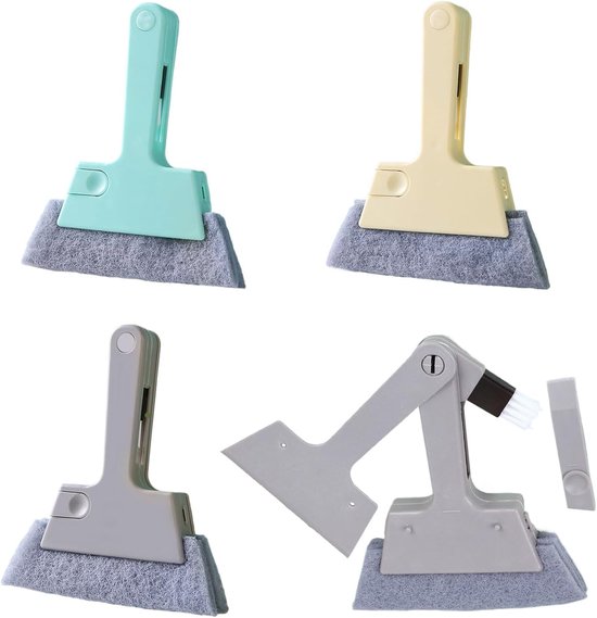 4-teiliges 4-in-1 Fensterfugenreinigungswerkzeug Mit Bürste, Spaltkeil Und Schaber Für Schiebetürbänke (blau + Gelb + 2 Grau)
