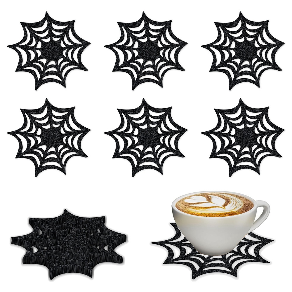 6-teiliges, Vormontiertes Halloween-spinnennetz-becherset – 13,2 X 14 Cm, Schwarzes Spinnennetz-getränkebecherset, Doppellagig, Aus Vliesstoff
