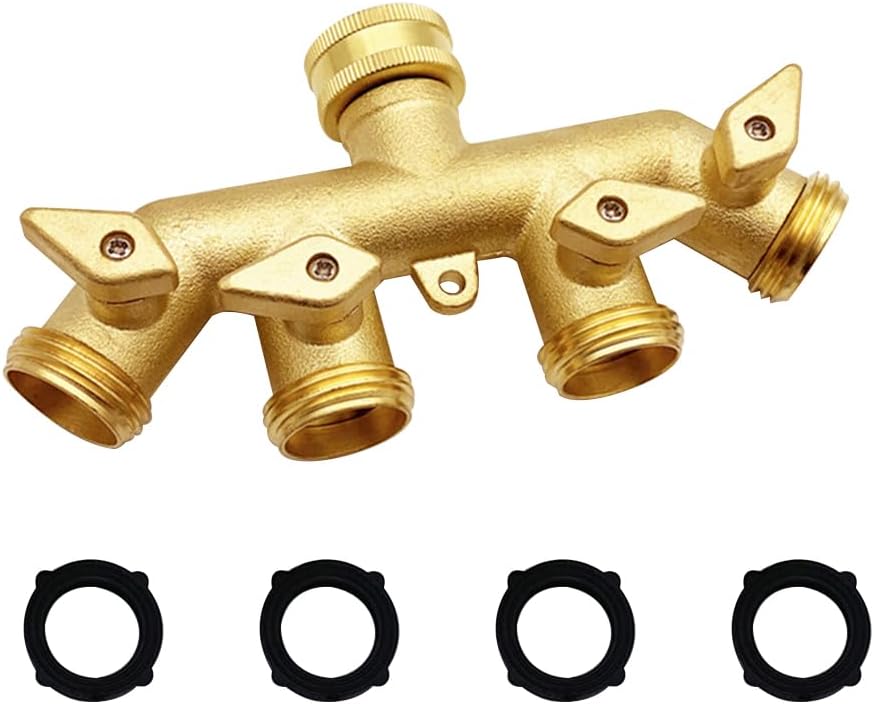 4-wege-schlauchverteiler Aus Messing, 3/4"-ght-gartenschlauchadapter, 4 Ventile Mit 4 Zusätzlichen Gummidichtungen