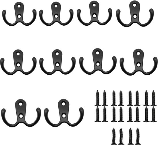 10 Schwarze Metall-kleiderhaken, Vintage-doppelhaken Mit Schrauben, Geeignet Für Badezimmer, Schlafzimmer Und Küchen