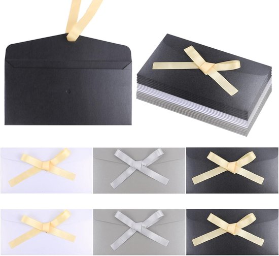 30er-packung 22 X 11 Cm Große Kraftpapier-umschläge In Schwarz, Grau Und Weiß Mit Schleifenband