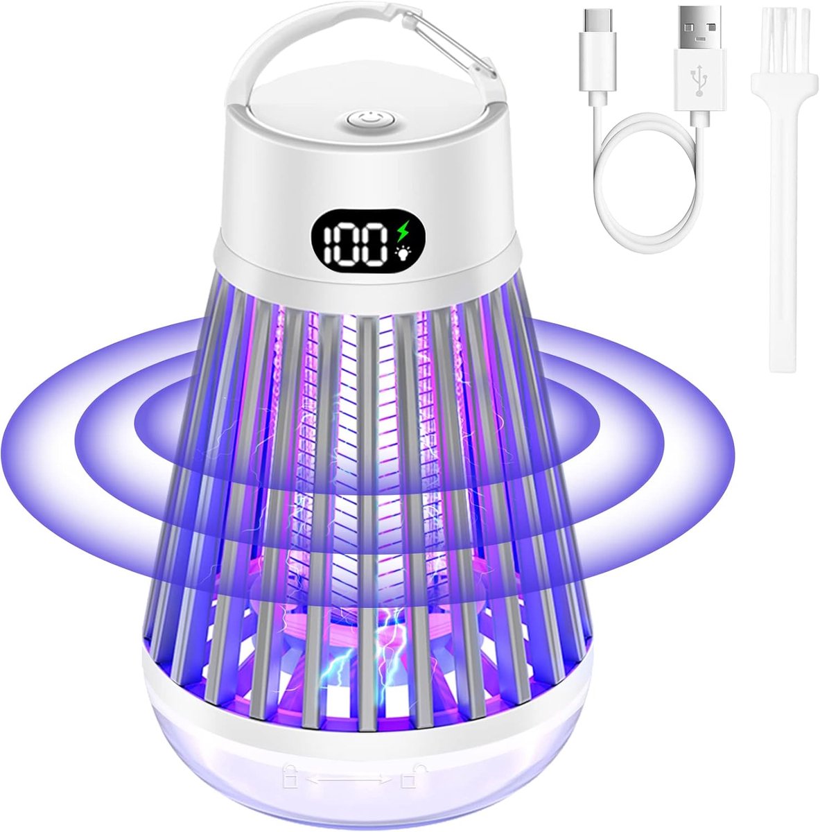 Uv-mückenlampe Für Drinnen Und Draußen – 365 Nm Led + Elektrisches Gitter – Ipx4 Wasserdicht – 2000 Mah – Weiß