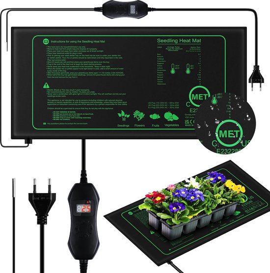 Pflanzenheizmatte Mit Thermostat, 25 X 52 Cm, 50 W, Wasserdicht, Für Sämlinge Und Zum Anpflanzen