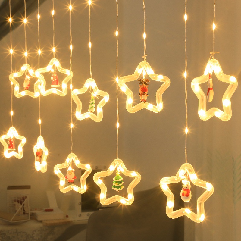 Runde Led-lichterkette – Weihnachtsbaum-lichterkette – Dekorative Weihnachtsbeleuchtung – Fünfzackige Sternenkette – Warmweiß
