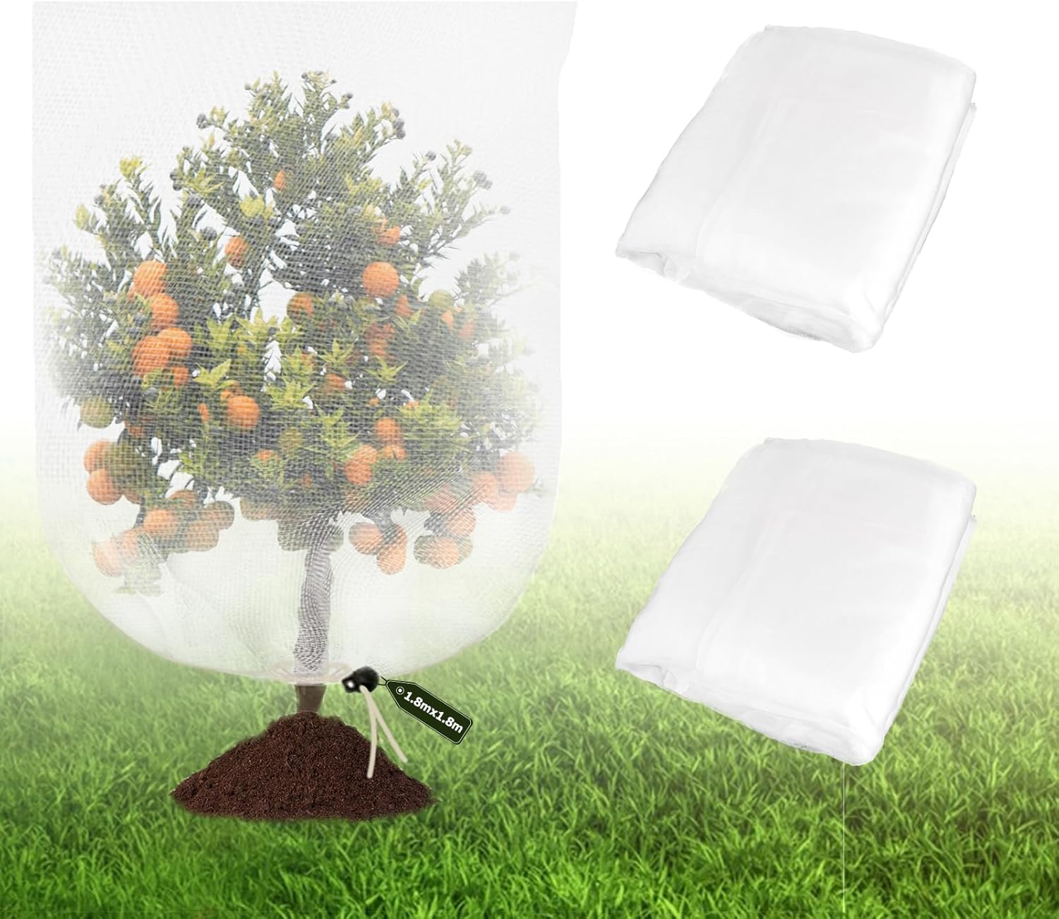2er-pack – Garten-vogelschutznetz Mit Kordelzug – 100 X 140 Cm Gartennetzbeutel – Pflanzenschutznetz – Pflanzenbarriere – Weiß