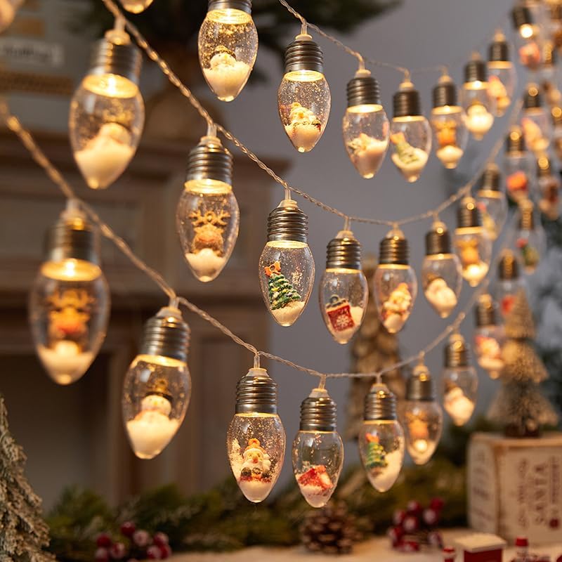 Weihnachtsfiguren – Lichterkette Mit Wunschflaschen – Lichter – Weihnachtsbaumschmuck In Form Eines Weihnachtsmanns Und Eines Schneemanns