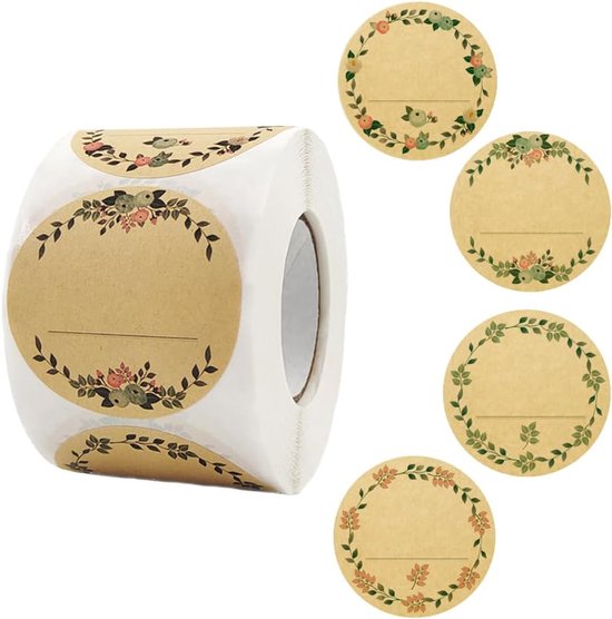 2 Rollen Mit Je 500 Runden, Beschreibbaren Aufklebern Aus Kraftpapier Mit Vintage-blumenmuster (1,5 Zoll, Durchmesser).