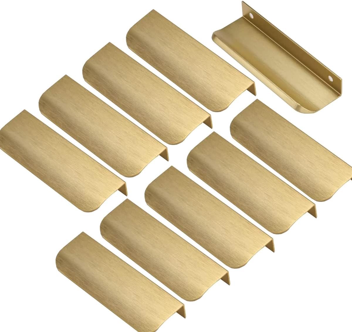 10er-pack Verdeckte Griffe Aus Gebürsteter, Goldfarbener Aluminiumlegierung, 96 Mm, Gebogene Schrankschubladen- Und Möbelbeschläge