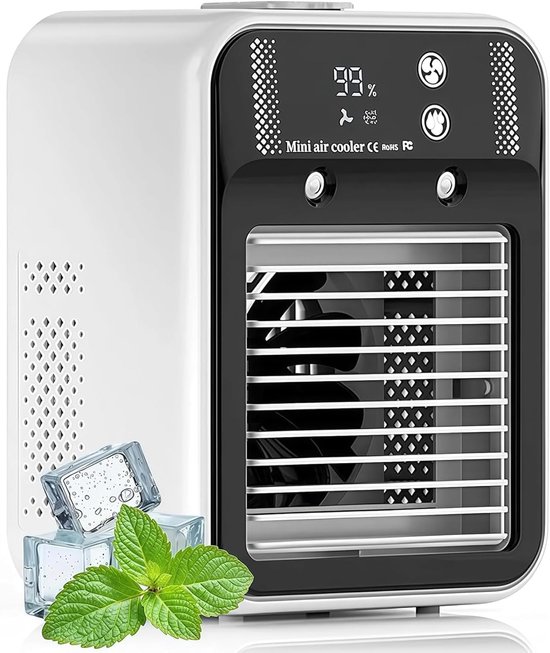 Leise, Tragbare Klimaanlage (500 Ml), Luftbefeuchter, 2/4-stunden-timer, 2 Geschwindigkeitsstufen, Digitalanzeige, Energieeffizienzklasse A, Weiß