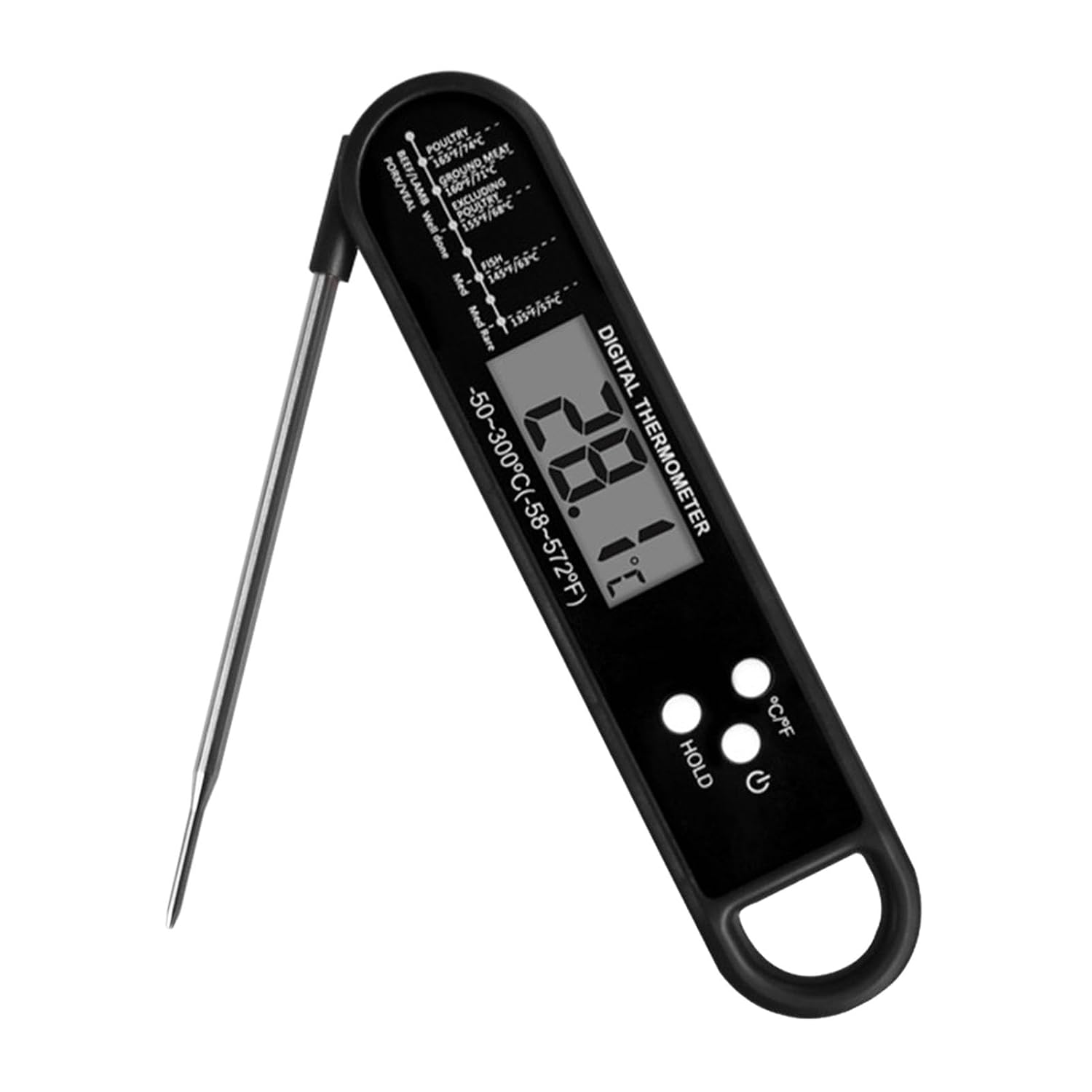 Digitales Fleischthermometer Zum Kochen Und Grillen, Wasserdichtes Lcd-küchenthermometer, Faltbar – Schwarz