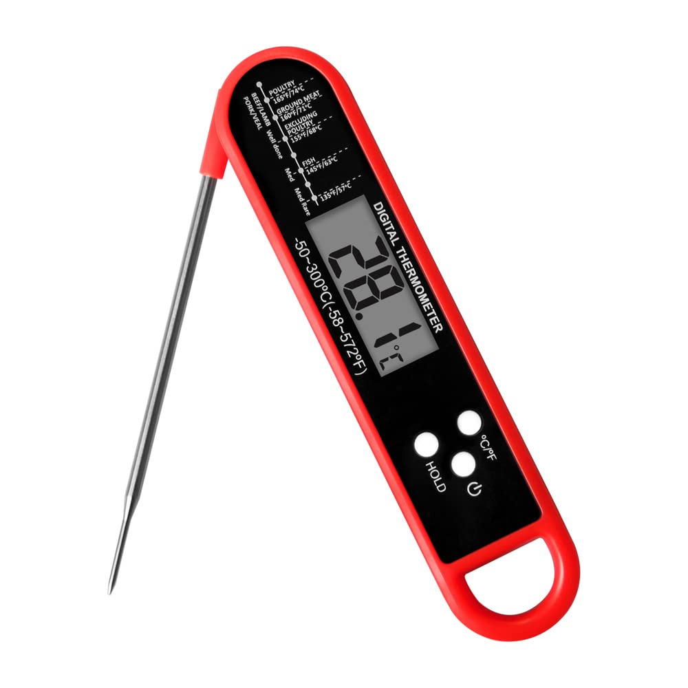 Digitales Fleischthermometer Zum Kochen Und Grillen, Wasserdichtes Lcd-küchenthermometer, Faltbar – Rot
