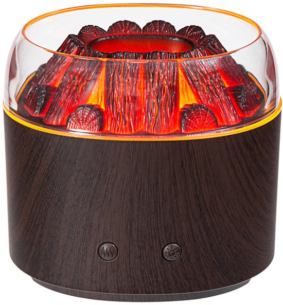 Rotationsbefeuchter Mit Dynamischer Zerstäubung, Gehäuse In Holzoptik, Ambientebeleuchtung „flaming Mountain“, Aromadiffusor, Ultraschall-befeuchter Mit Zerstäubung