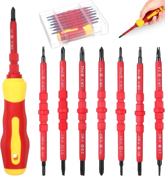 7-in-1 Isolierter Schraubendreher-satz Mit Magnetischen Spitzen, Mini-elektriker-schraubendreher, Softgriff, Mehrzweck-schraubendreher Mit Austauschbaren Cr-v-klingen