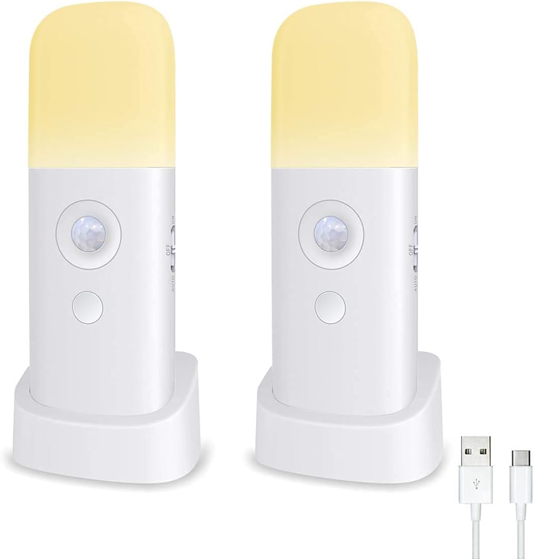 Zwei Led-nachtlichter Mit Bewegungssensor, 5 Meter Erfassungsbereich, 5 Helligkeitsstufen – Unterstützt Usb-c-laden Und Ist Für Schlafzimmer Und Badezimmer Geeignet.