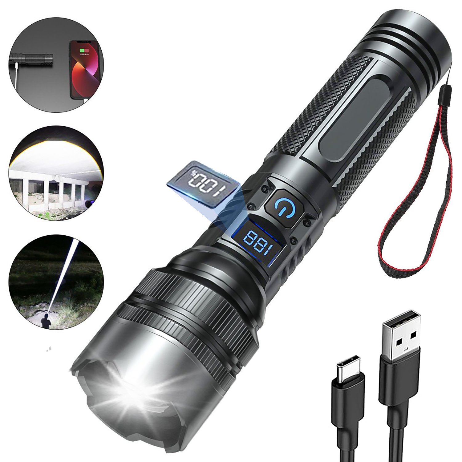 Hochleistungsfähige, Wiederaufladbare Led-taschenlampe Mit Hoher Leuchtkraft, Geeignet Für Wandern, Camping Und Notfälle Im Freien.