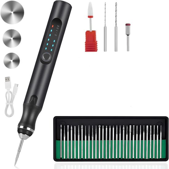 Mini-elektrobohrer Und Gravierstift (schwarz, 3 Geschwindigkeiten), Usb-wiederaufladbares Rotationswerkzeug Für Schmuck, Holz Und Glas.