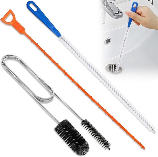 Ein Set Aus 3 Spiralförmigen Abflussreinigungsbürsten, Einem Rohrreiniger, Für Küchen- Und Duschabflüsse Löst Effektiv Probleme Mit Verstopften Und Verschmutzten Abflüssen.