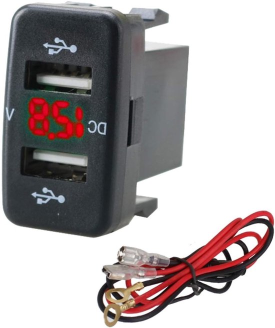 Kfz-usb-ladegerät Mit Voltmeter Und Steckdose – Rot – Für Toyota – Schnellladegerät – Spannung 12–24 V
