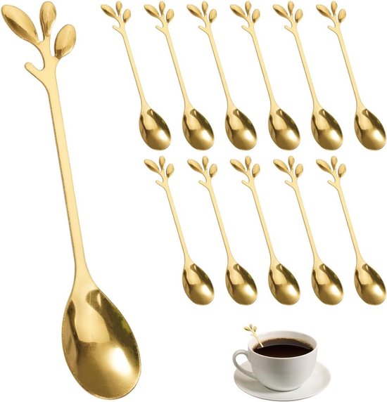 12-teiliges Set Aus Edelstahl-kaffeelöffeln Im Ast-design, Goldfarbenen Dekorativen Teelöffeln Und Kuchenlöffeln Für Wasser, Milch, Desserts Und Getränke