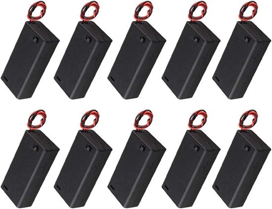 Allecto Plus - 10 Aa Batteriehalter Mit Ein-/ausschalter - Schwarz, Aufbewahrungsbox Mit Kabelführungen.