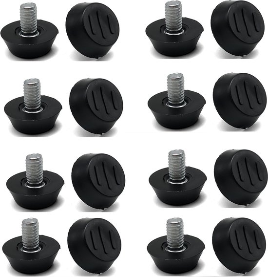 16 Verstellbare Möbelfüße, Nivellierfüße, Tisch- Und Stuhlbeine, Verstellbar, M6 X 10 X 20 Mm, Schwarz/silber, Kunststoff, Edelstahl