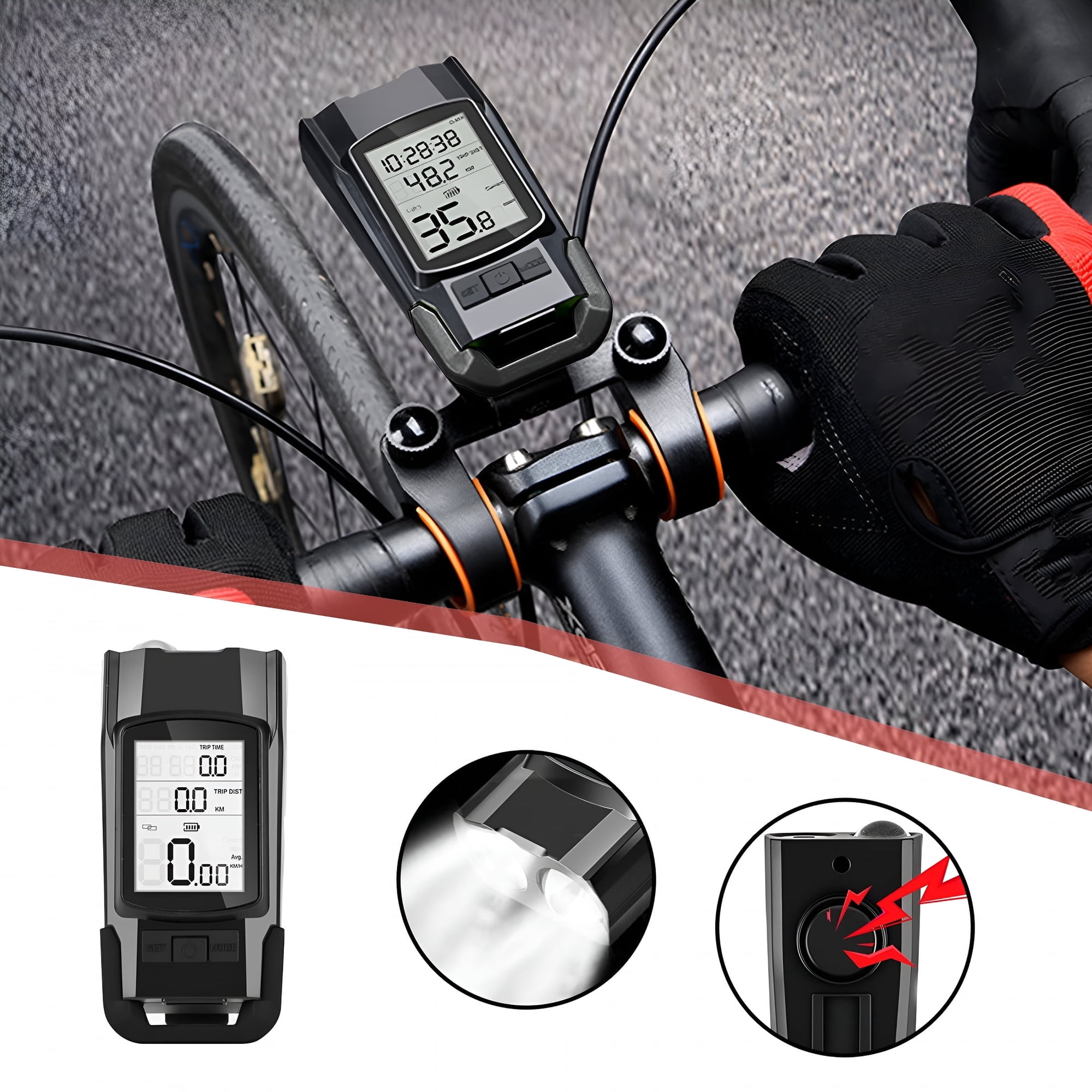 Fahrradscheinwerfer-set – Usb-aufladung – Mit Tachometer Und Hupe – 800 Lumen Led-fahrradlampe/taschenlampe