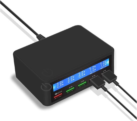 5-port 50w Quick Charge Qc3.0 Usb-ladestation, Sicheres Ladegerät Für Mehrere Geräte Mit Display