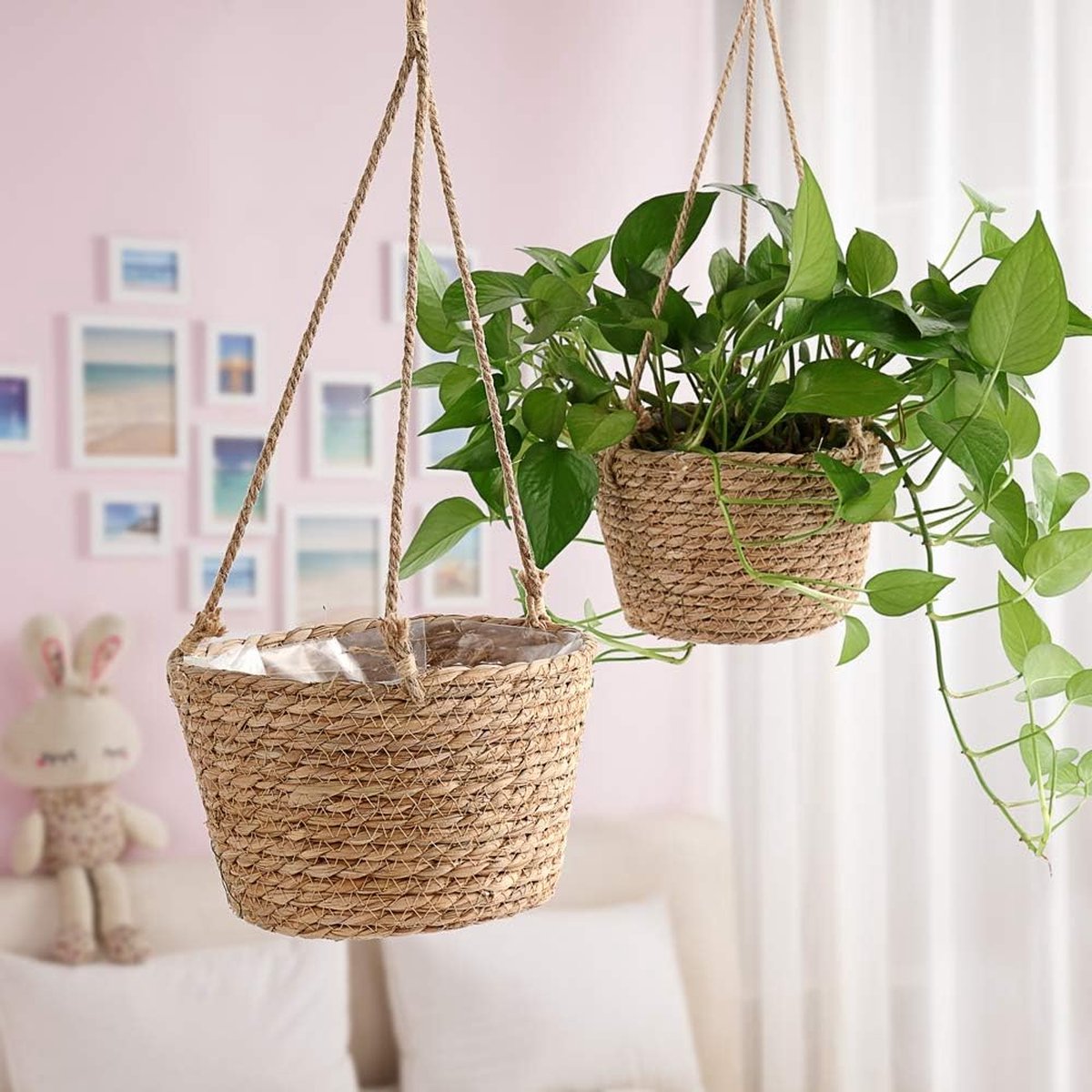 Hängender Strohpflanzkasten, 20 Cm, Juteseil-hängekorb, Korbabdeckung Für Drinnen Und Draußen, Für Sukkulenten, Kräuter Und Kleine Pflanzen