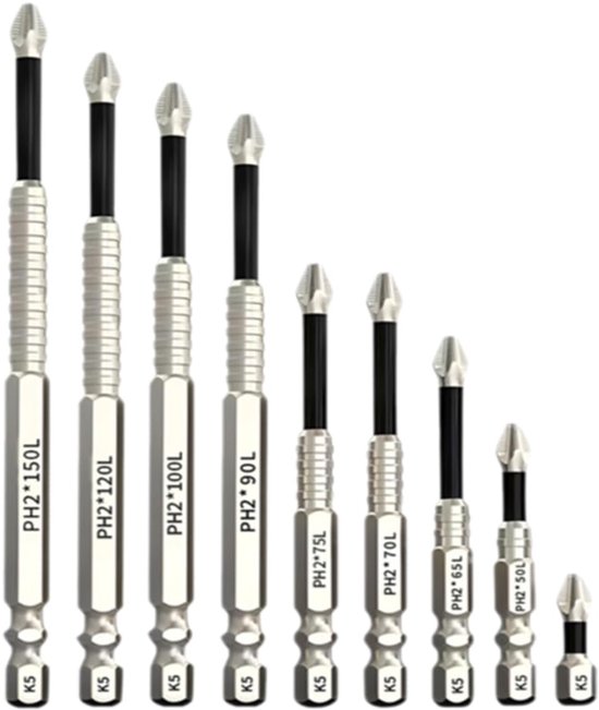 K5 Anti-rutsch-schraubendreherbit-set (9-teilig) Ph2 Magnetisch, Edelstahl, 25–150 Mm, Für Heimwerker, Reparaturen Und Profis