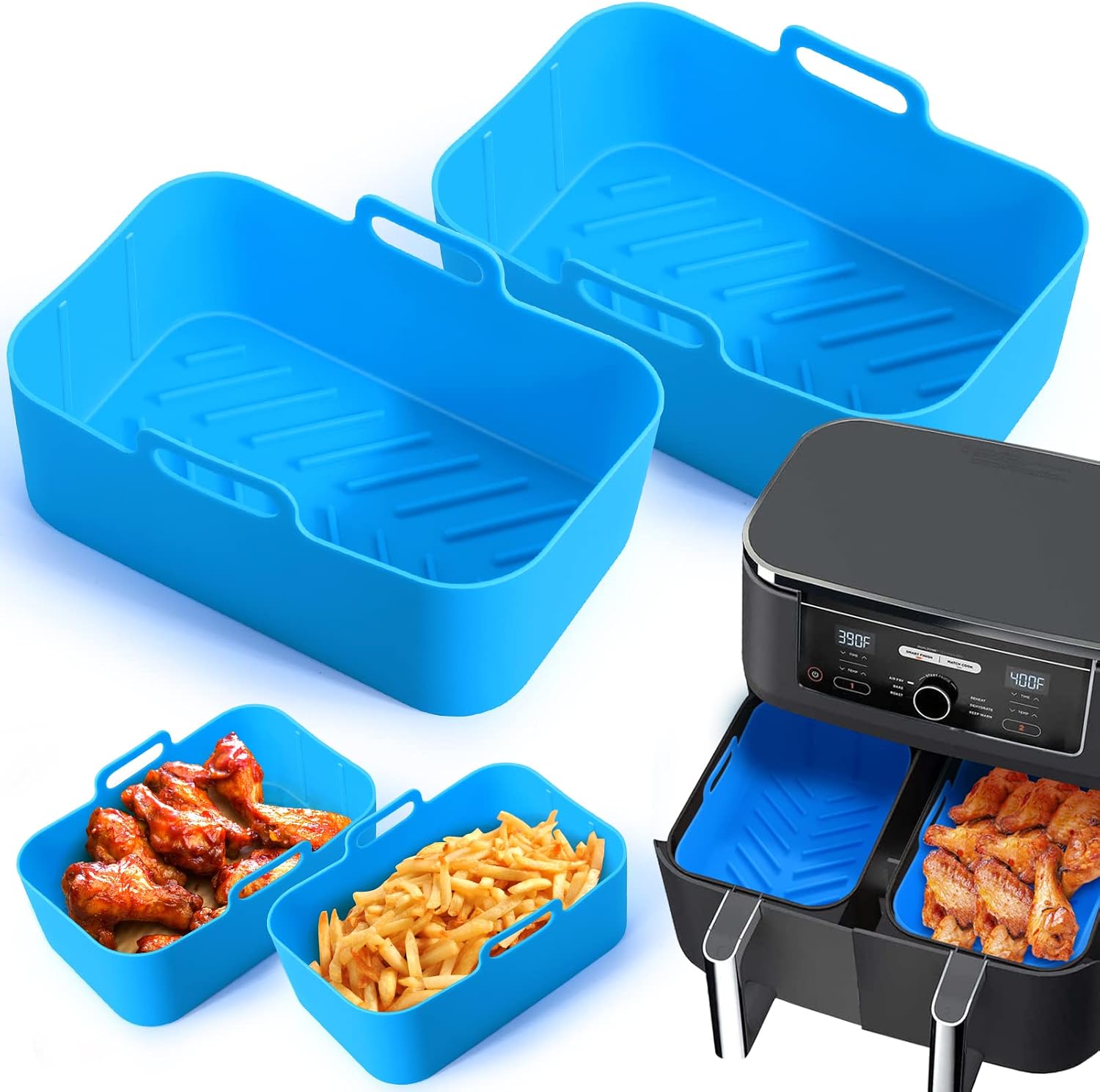 Silikonbehälter Für Die Heißluftfritteuse – 2 Wiederverwendbare Behälter Für Die Ninja Foodi Dz201/dz401 Dual-zone-heißluftfritteuse – Backform – Backen