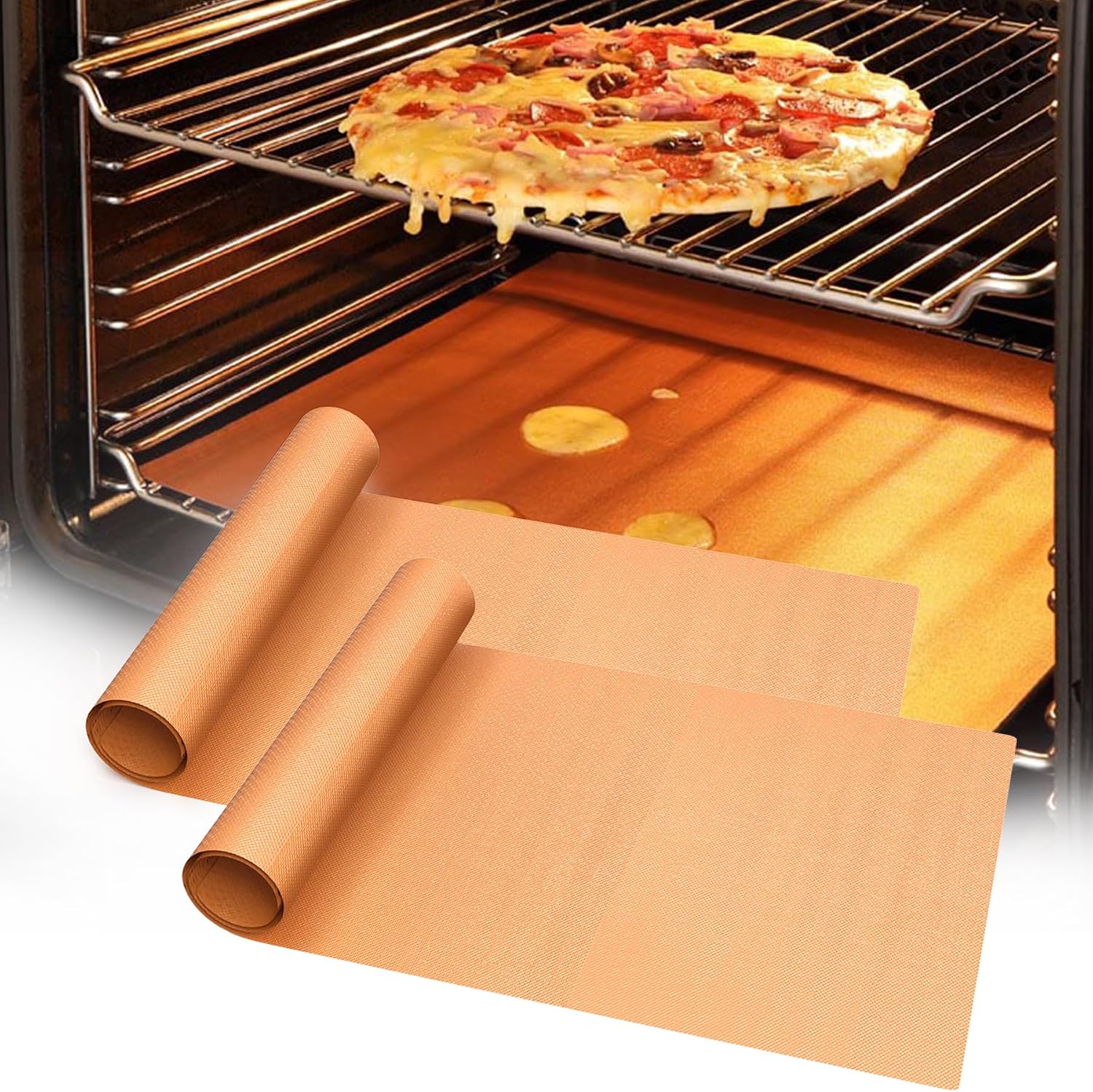 Antihaft-ofenmatte – Ofenschutz – Dicke Kupfer-ofenauskleidung – 2-teilig – Wiederverwendbar – 40 X 60 Cm