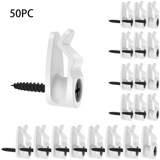 50 Stück Lichterkettenclips – 2,6 X 2,3 X 1,2 Cm, Kabelhaken Für Lichterketten, Mit Schraubstecker, Für Die Dekoration Von Terrasse Und Balkon – Weiß