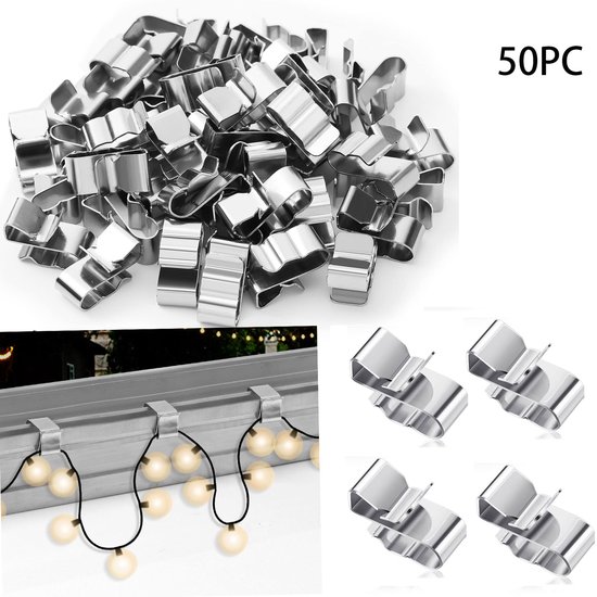 50-teiliges Set Mit Dachrinnenhaken Für Weihnachtsbeleuchtung, Drahtklemmen Und Metallkabelklemmen – 2 X 1,4 X 1,1 Cm – Für Saisonale Weihnachtsbeleuchtung Am Dach – Silber