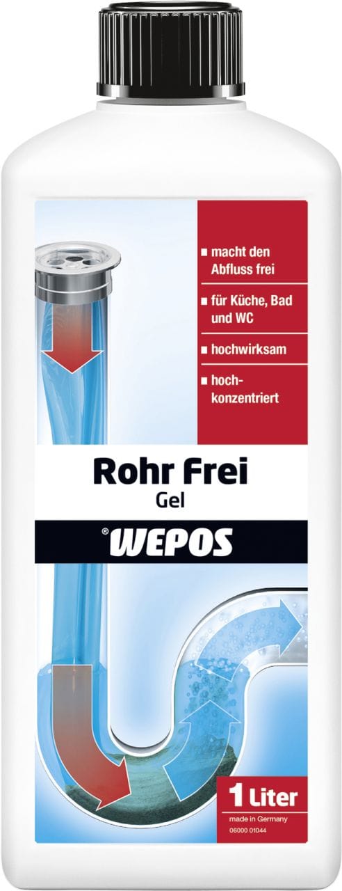 Wepos Rohrfreigel für Küche und Bad 1 l Rohrreiniger Rohrreinigung Rohrfrei Gel