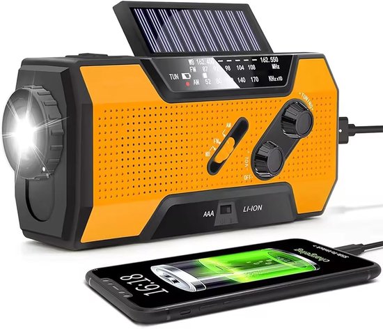 Multifunktionales Notfallradio Mit Solarfunktion Und Kurbel, 3000 Mah, Am/fm-radio Mit Wetterbericht, Taschenlampe Und Sos-funktion, Orange
