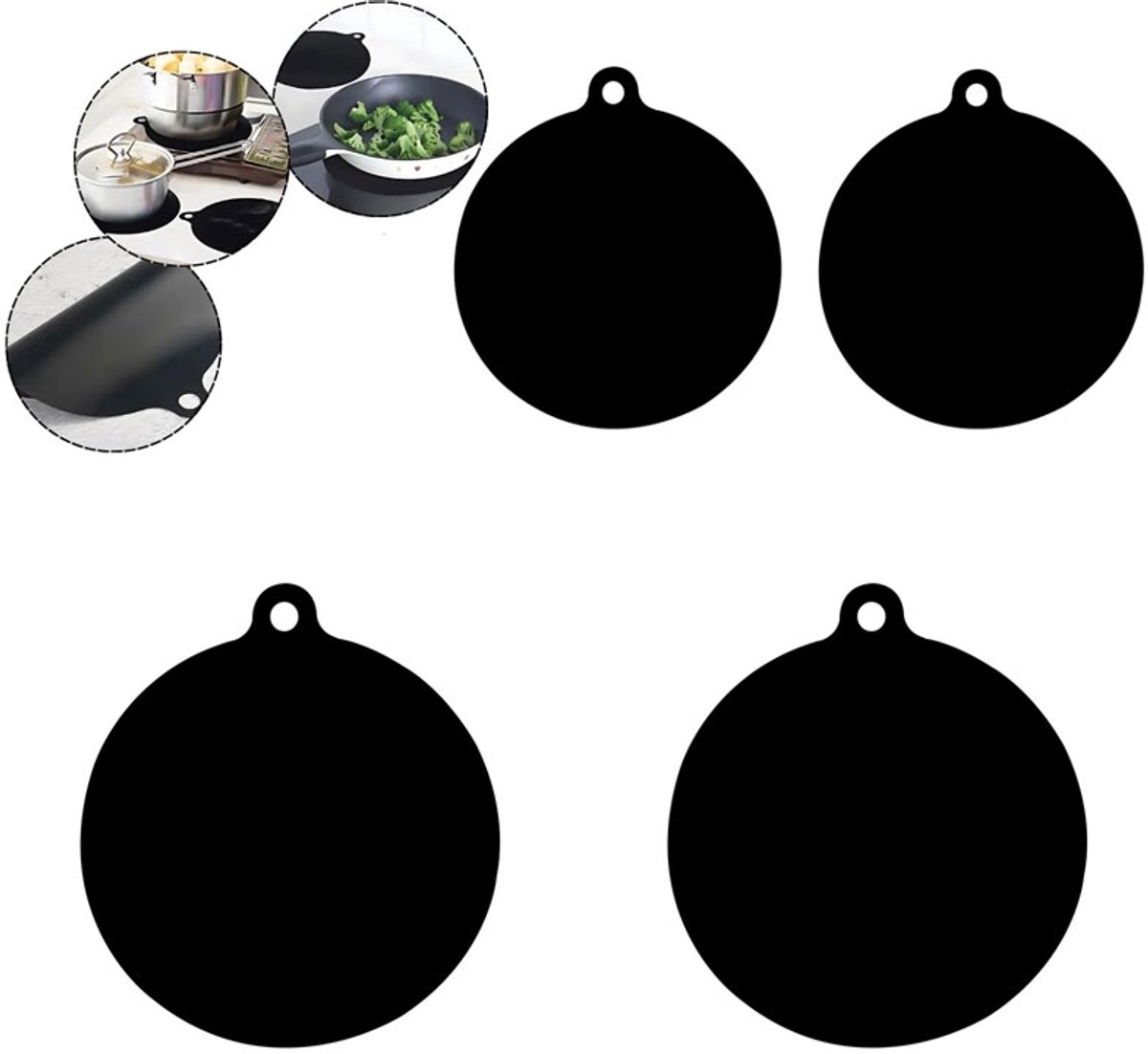 4-teiliges Induktionskochfeld-schutzset – Zwei 18-cm- Und Zwei 22-cm-matten, 0,7 Mm Dick. – Silikon-kochfeldschutz – Runde Induktionsmatten