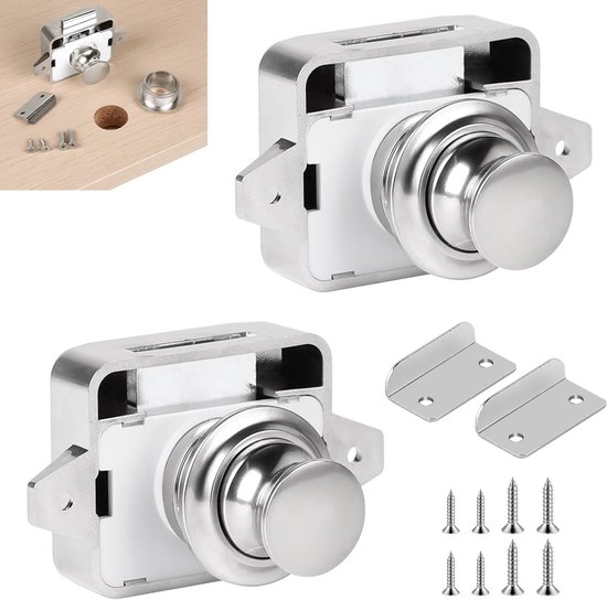 Ein Set Aus Zwei Schlüssellosen Druckknopfschlössern Aus Metall Für Wohnmobile, Camper Und Boote – 15–18 Mm, Silberfarben, Perfekt Für Schranktüren Und Stauräume.
