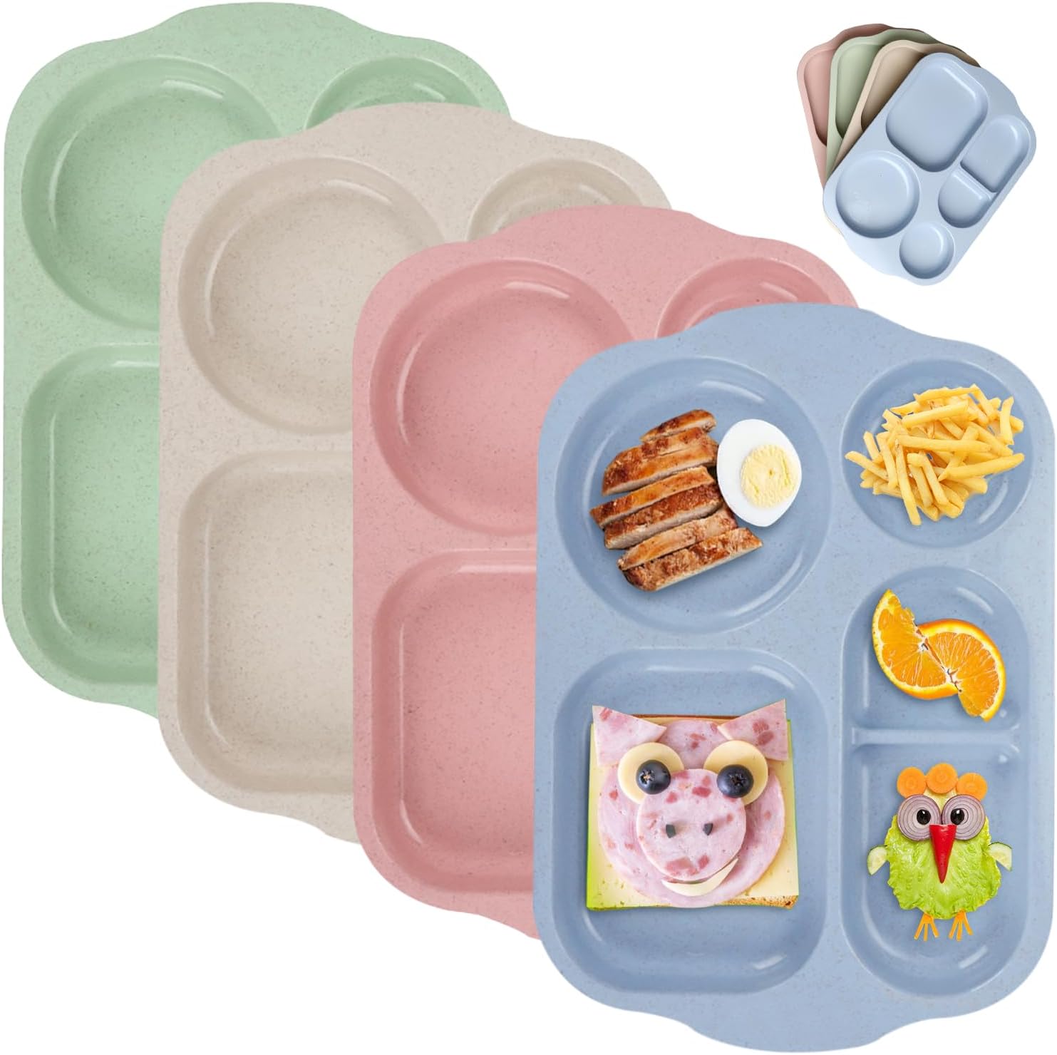 4-teiliges Teller-set Mit Trennfächern: Wiederverwendbares Teller-set (22 Cm) Mit 3 Trennfächern, Trennfächern Mit Löffeln Und Quadratischen Gabeln Für Kinder Und Erwachsene.