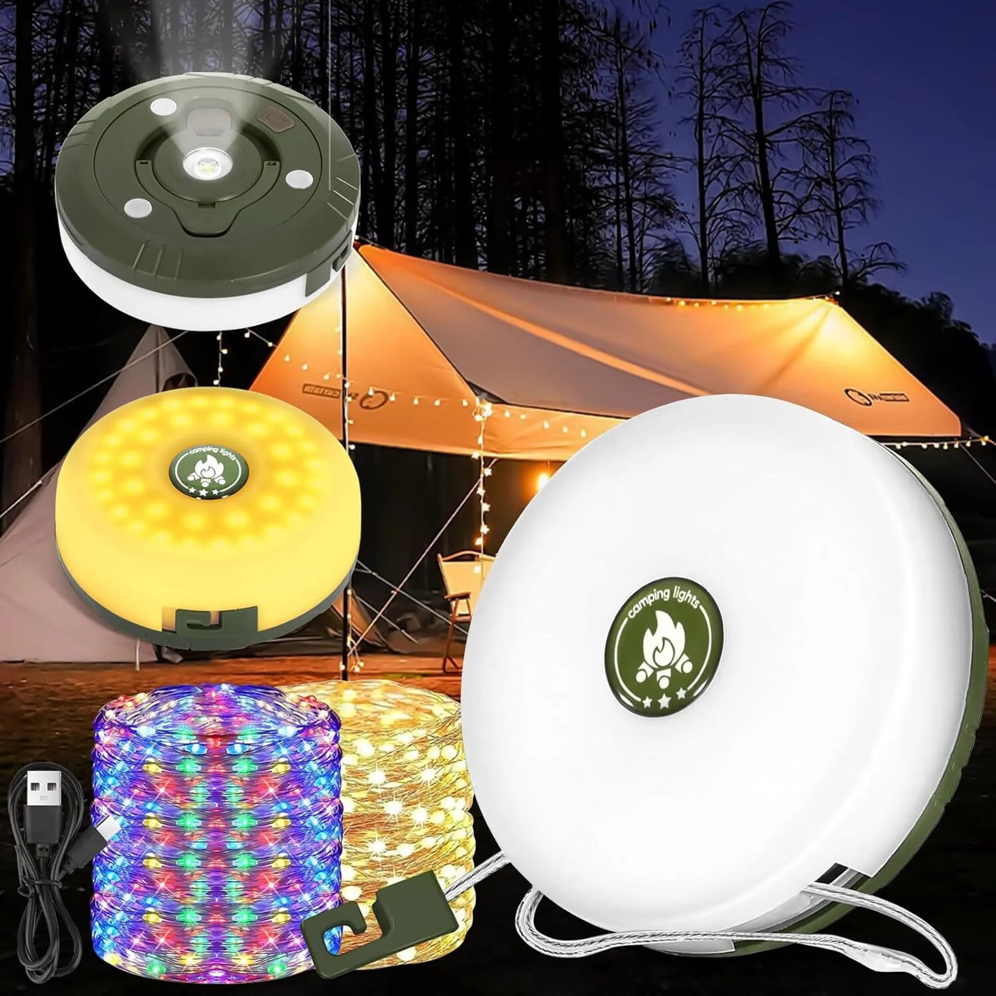 Camping-lichterkette, Einziehbar, Wasserdicht, Tragbar, Led-lichterkette, 10 M, Usb-aufladbar, Für Den Außenbereich, Camping, Terrasse, Dekoration