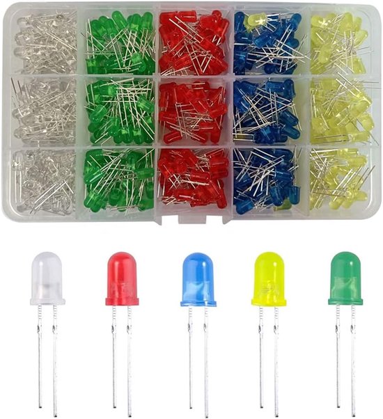400-teiliges Led-dioden-set (5 Mm) – 2-polige Leuchtdioden – Led-widerstandsset In Verschiedenen Farben – Rundkopf-led-lampe – Weiß/grün/rot/blau/gelb