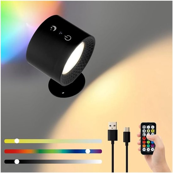 Intelligentes Magnetisches Led-nachtlicht Mit Fernbedienung, 360° Drehbar, Usb-aufladbar, 3 Lichtmodi, 7 Farben, Zwei Schwarze Varianten