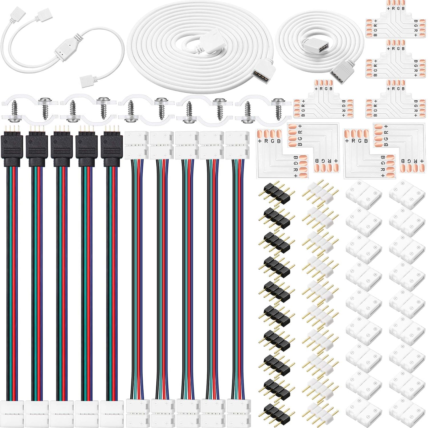4-poliges Rgb-10-mm-led-streifen-anschlussset – Rgb-verlängerungskabel – Led-streifen-jumper – L-förmig – T-förmig – Nahtlose Verbindung – 4-poliger Stecker Mit Clip