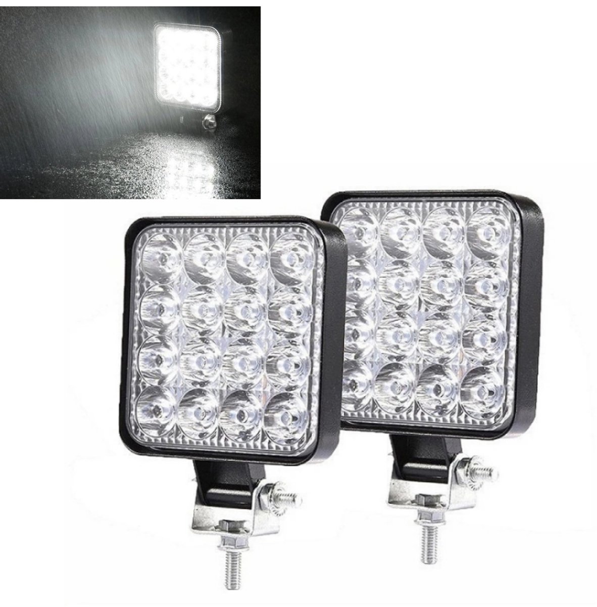 2 Led-arbeitsscheinwerfer, 48 W Leistung, 108 X 108 X 28 Mm (kompatibel Mit 12–50 V), Arbeitsleuchte, Schwarz, Arbeitsbeleuchtung, Zusätzlicher Scheinwerfer