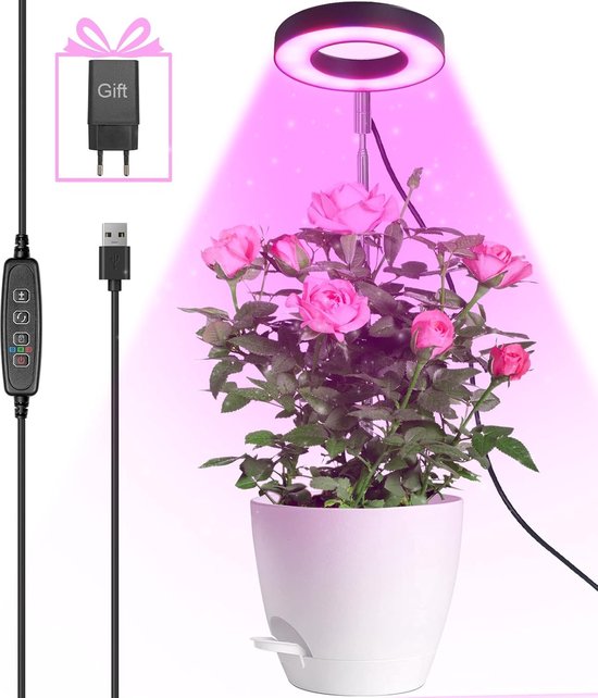 180° Drehbare Vollspektrum-led-pflanzenlampe, Höhenverstellbare Stehlampe Mit 3/9/12-stunden-timer, 3 Modi Und 10 Helligkeitsstufen (usb-adapter)
