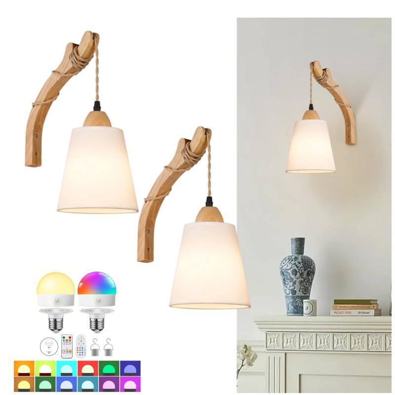 Kabellose Led-wandleuchten Für Den Innenbereich Mit Akku – Dimmbar – Fernbedienung – 3 Farbtemperaturen – Weißer Stoffschirm – Wiederaufladbare Wandleuchte – 2 Stück