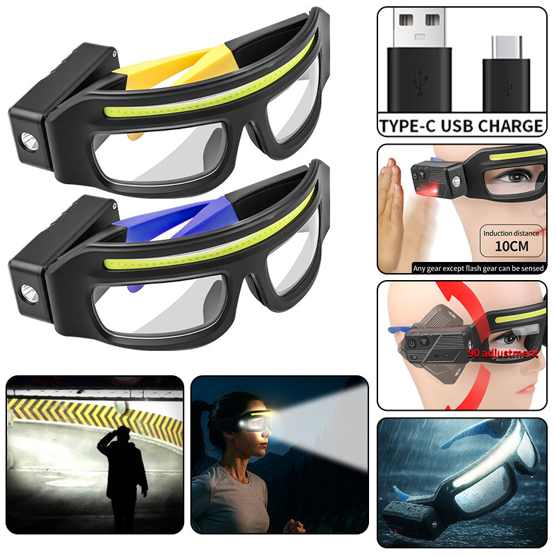 Multifunktionale Brillenlampe, Wiederaufladbar Mit Usb-c-anschluss, Warnstirnlampe, Kompakt Und Tragbar, Stirnlampe Mit Sensor