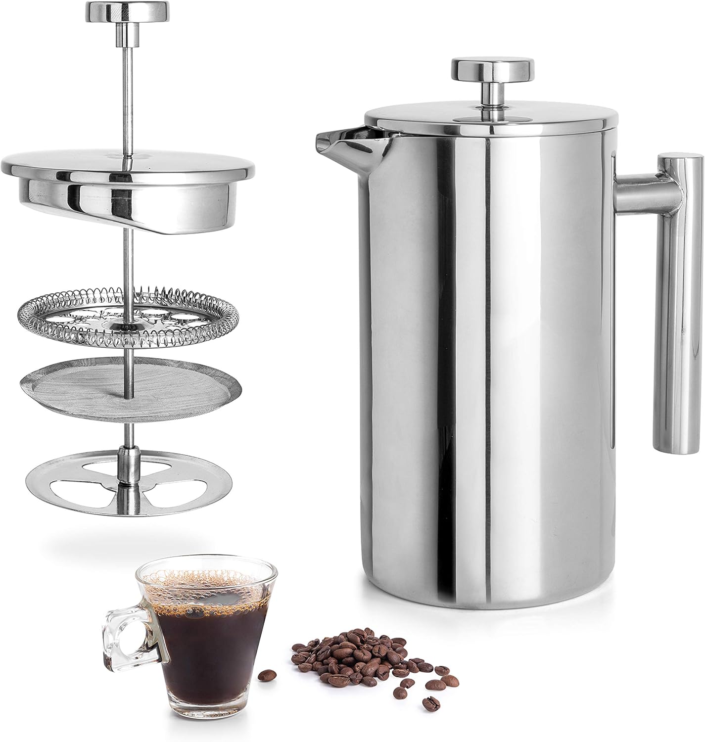 French Press Aus Edelstahl, 800 Ml (ca. 765,4 G), Doppelwandig Isoliert, Leicht Zu Reinigen
